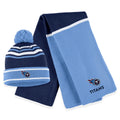 Women's WEAR by Erin Andrews Navy Tennessee Titans Colorblock Cuffed Knit Hat with Pom and Scarf Set - OSFA