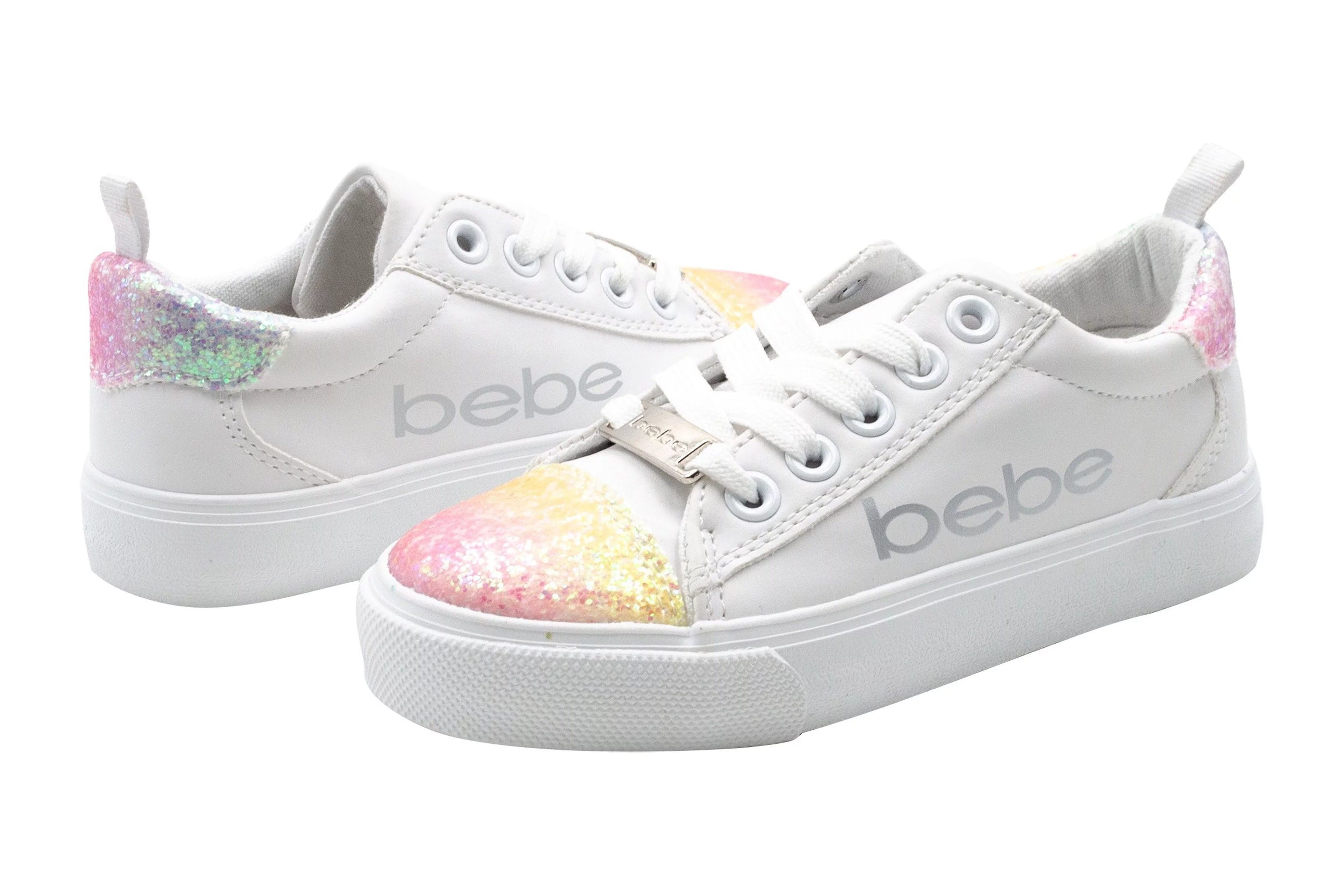 Bebe Youth Girls Low Top Sneaker With Glitter Toe Cap, Sizes 11-4