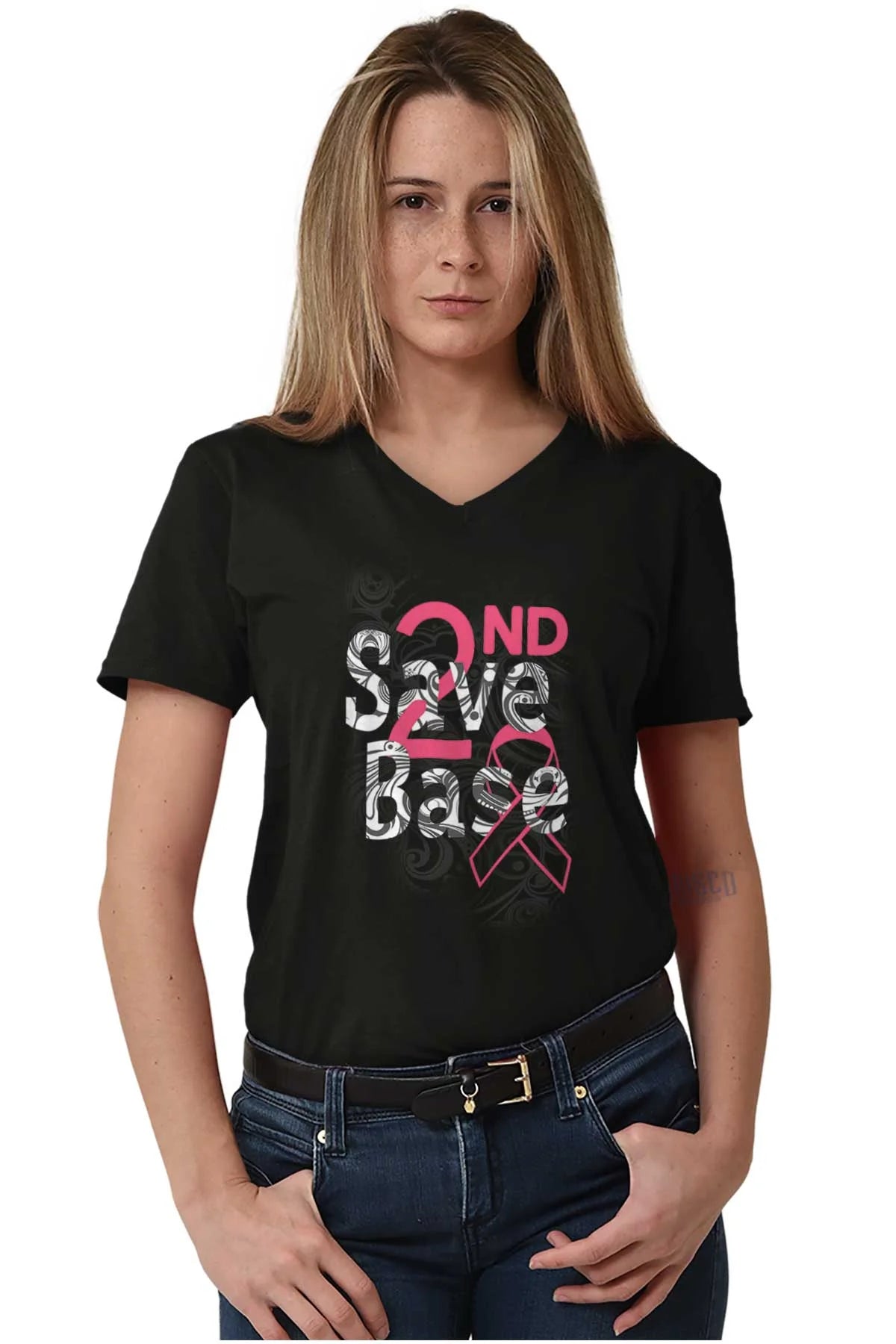 2nd Save Base Breast Cancer Warrior V Neck T Shirt Tees Women Brisco Brands S