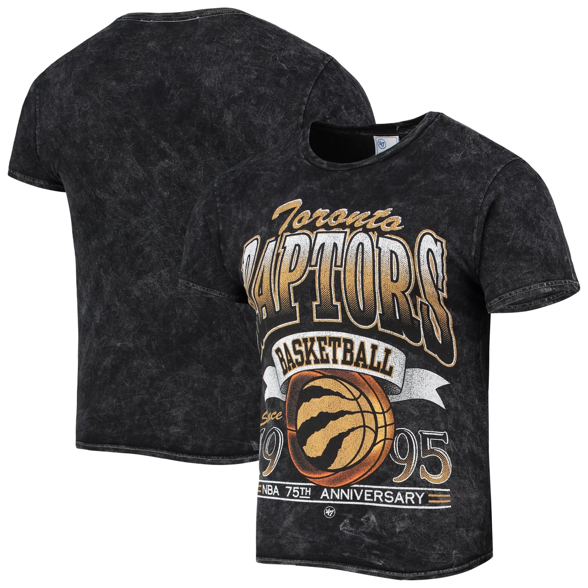Men's '47 Black Toronto Raptors 75th Anniversary City Edition Mineral Wash Vintage Tubular T-Shirt