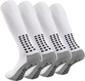 Ultrafun 4 Pairs Soccer Socks Knee High Grip Socks Soccer Non Slip Football Baseball Softball Multi-Sport Socks for Men Women (White)