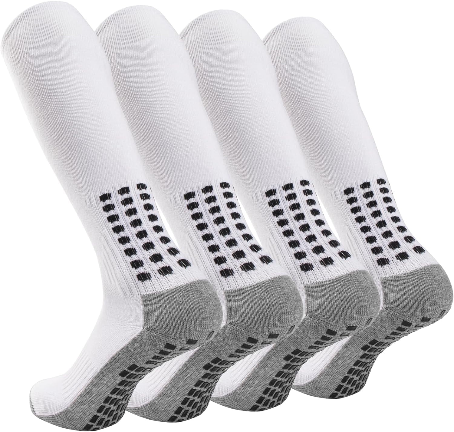 Ultrafun 4 Pairs Soccer Socks Knee High Grip Socks Soccer Non Slip Football Baseball Softball Multi-Sport Socks for Men Women (White)