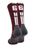 Maroon/White Player Id Crew Number Socks (#66, Small)