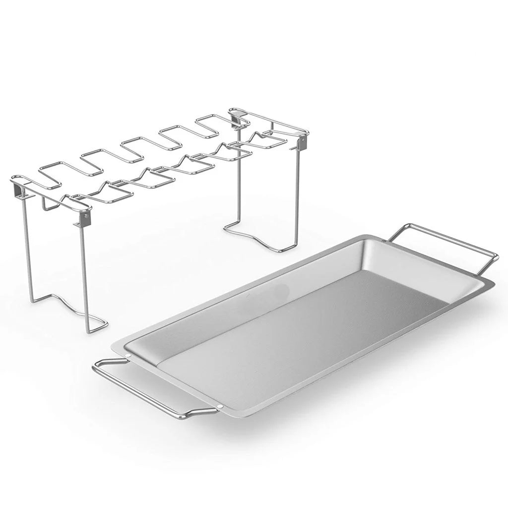 Stainless Steel Chicken Wing Leg Rack Grill Holder with Drip Pan for BBQ