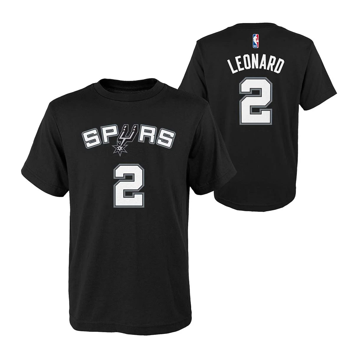 San Antonio Spurs NBA Kawhi Leonard Youth Flat Basic Name & Number Tee (Black) L