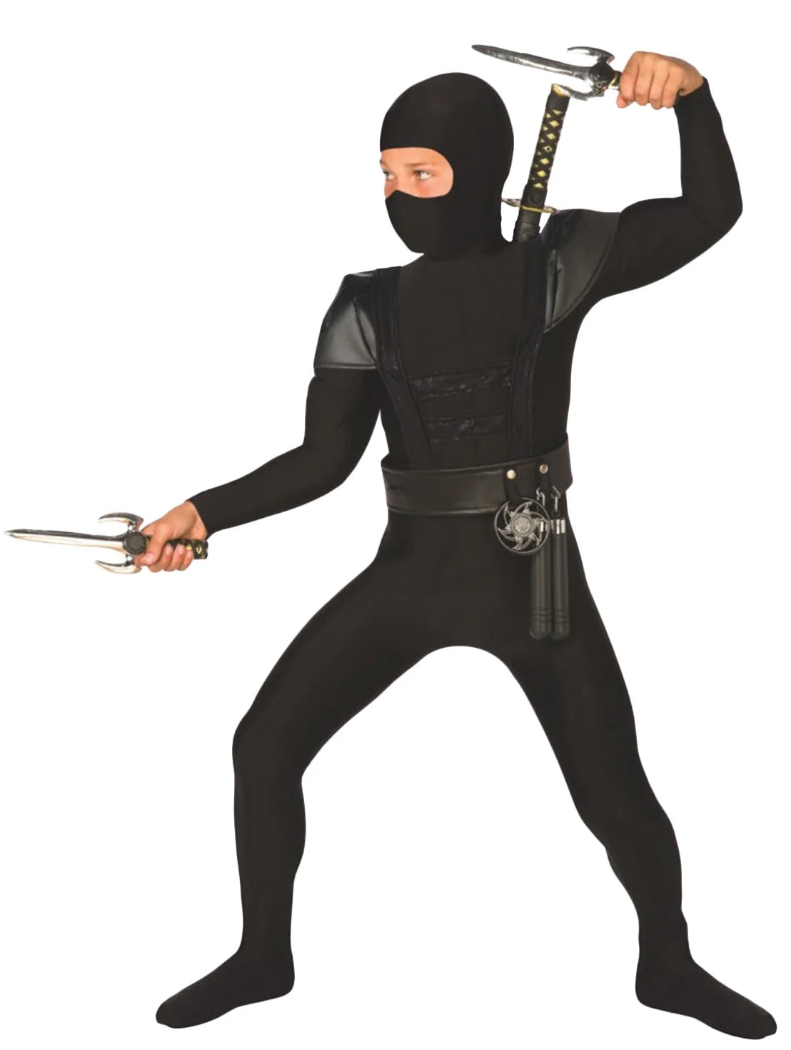 Morph Boys Black Ninja Costume Toys Kids Samurai Warrior Book Day Week Party, Birthday Black S