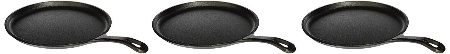 Lodge - L9OG3 10.5 Cast Iron Round Griddle Pan Pkg of 3