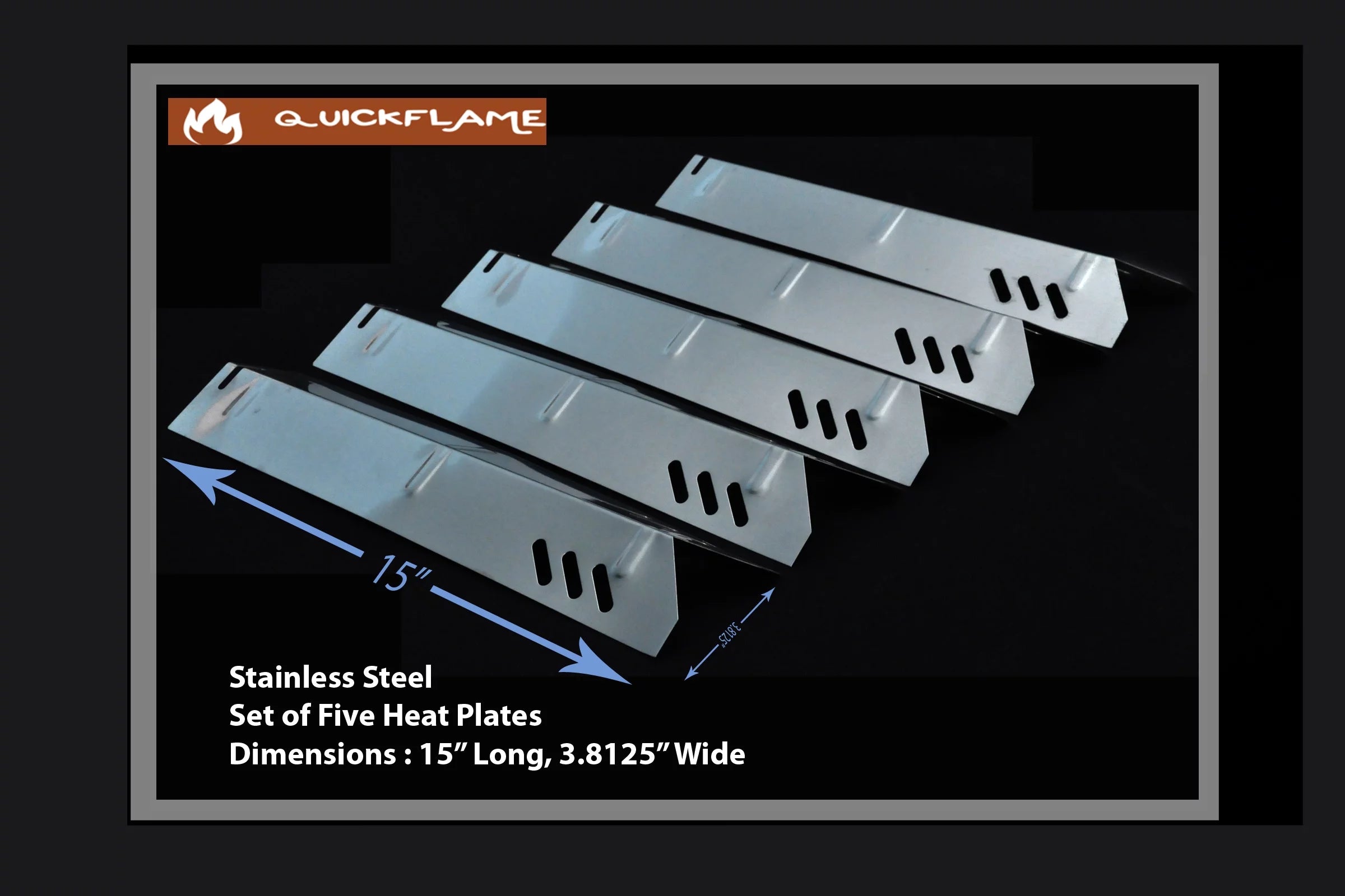 Set of 5 Stainless Steel Heat plates (Length 15 inchs, width 3 3/4 inches) for Uniflame and Dyna Glo Grills
