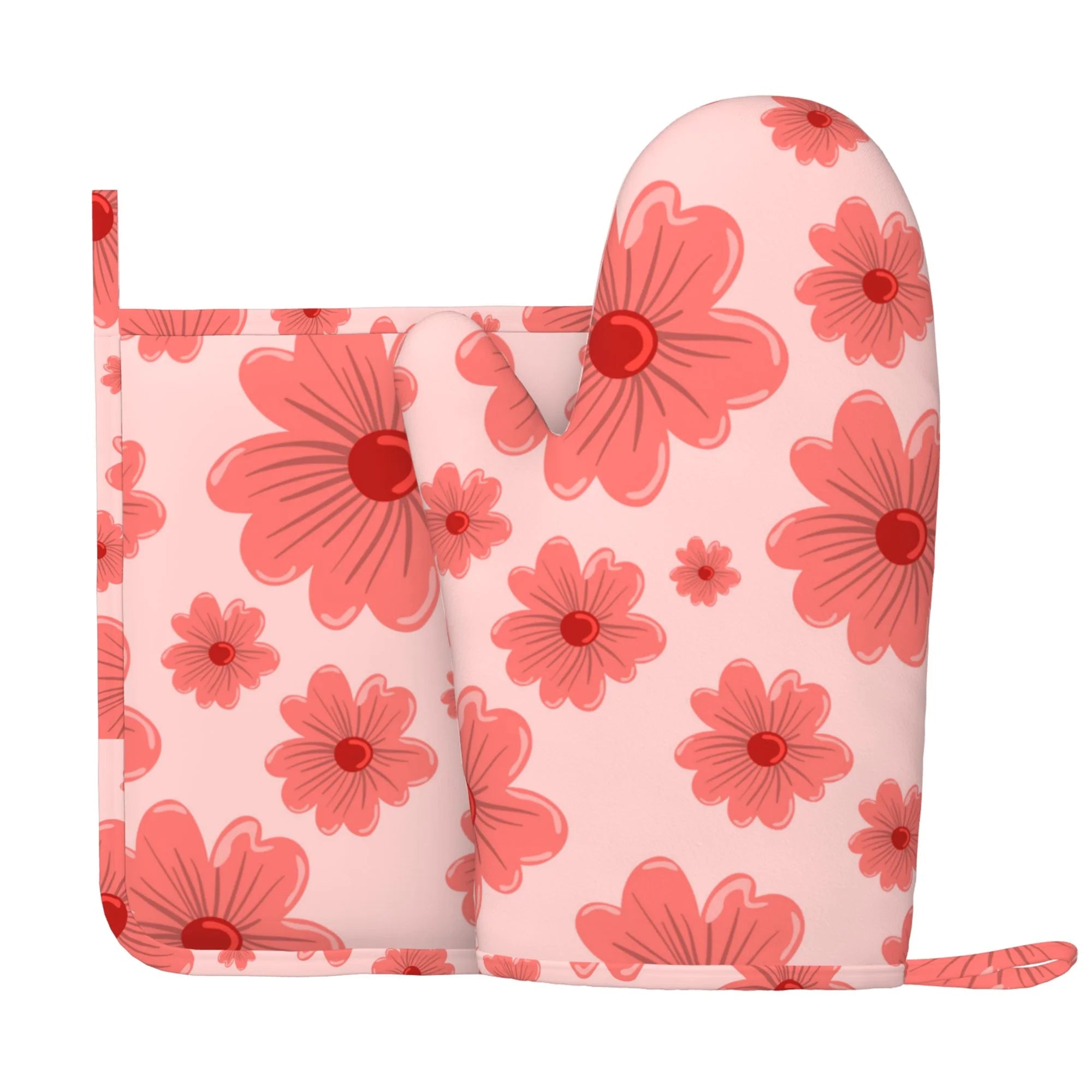 XMXY Oven Mitts and Pot Holders 2 Pcs Sets, flowers pink floral Heat Resistant Silicone Cooking Gloves for Grill Baking BBQ Kitchen Decor