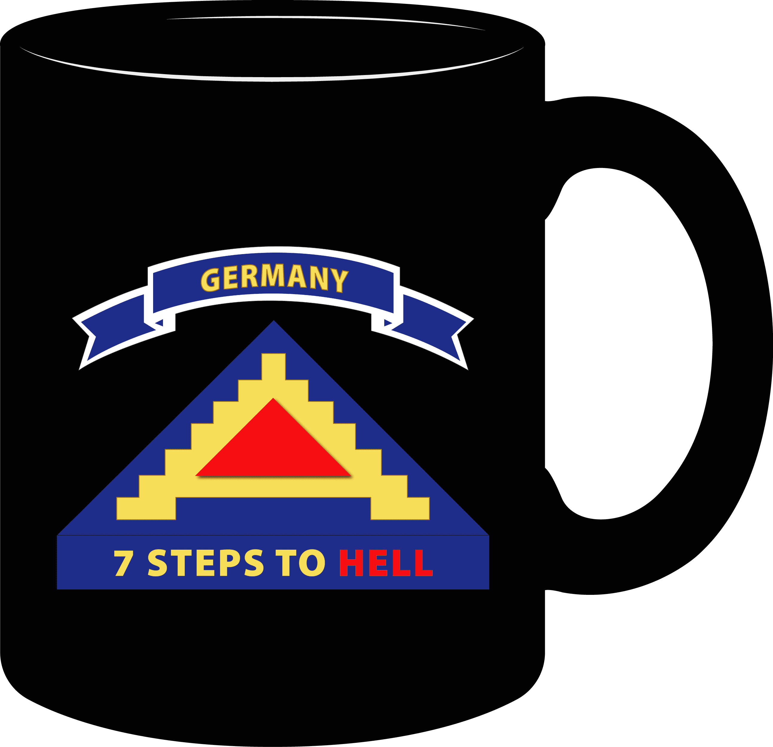 Black, 11 Oz,  Coffee Mug - Army - 7th United States Army  W 7 Steps Hell W Scroll