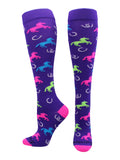 Wild Horses Over the Calf Socks (Purple/Neon Pink, Large)