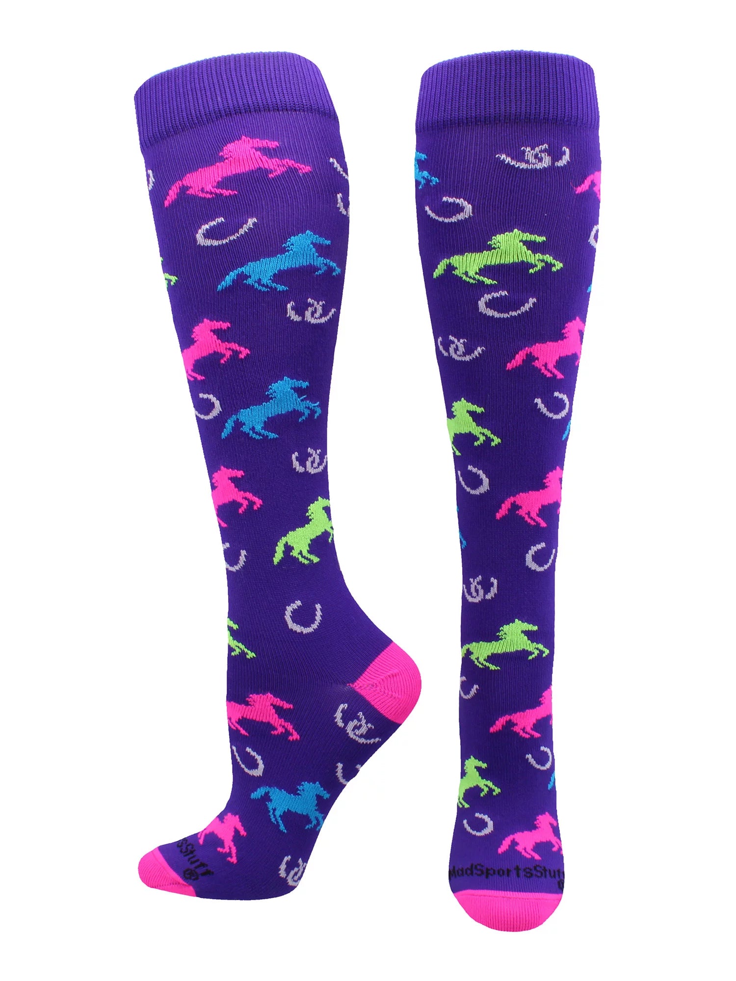 Wild Horses Over the Calf Socks (Purple/Neon Pink, Large)