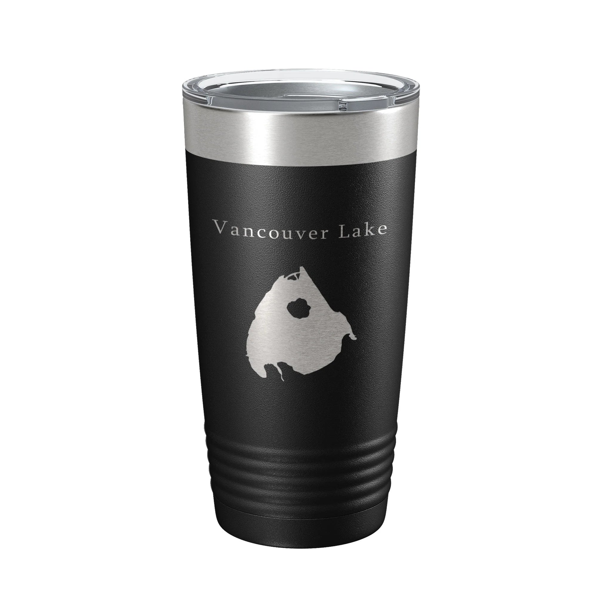 Vancouver Lake Map Tumbler Travel Mug Insulated Laser Engraved Coffee Cup Washington 20 oz Black