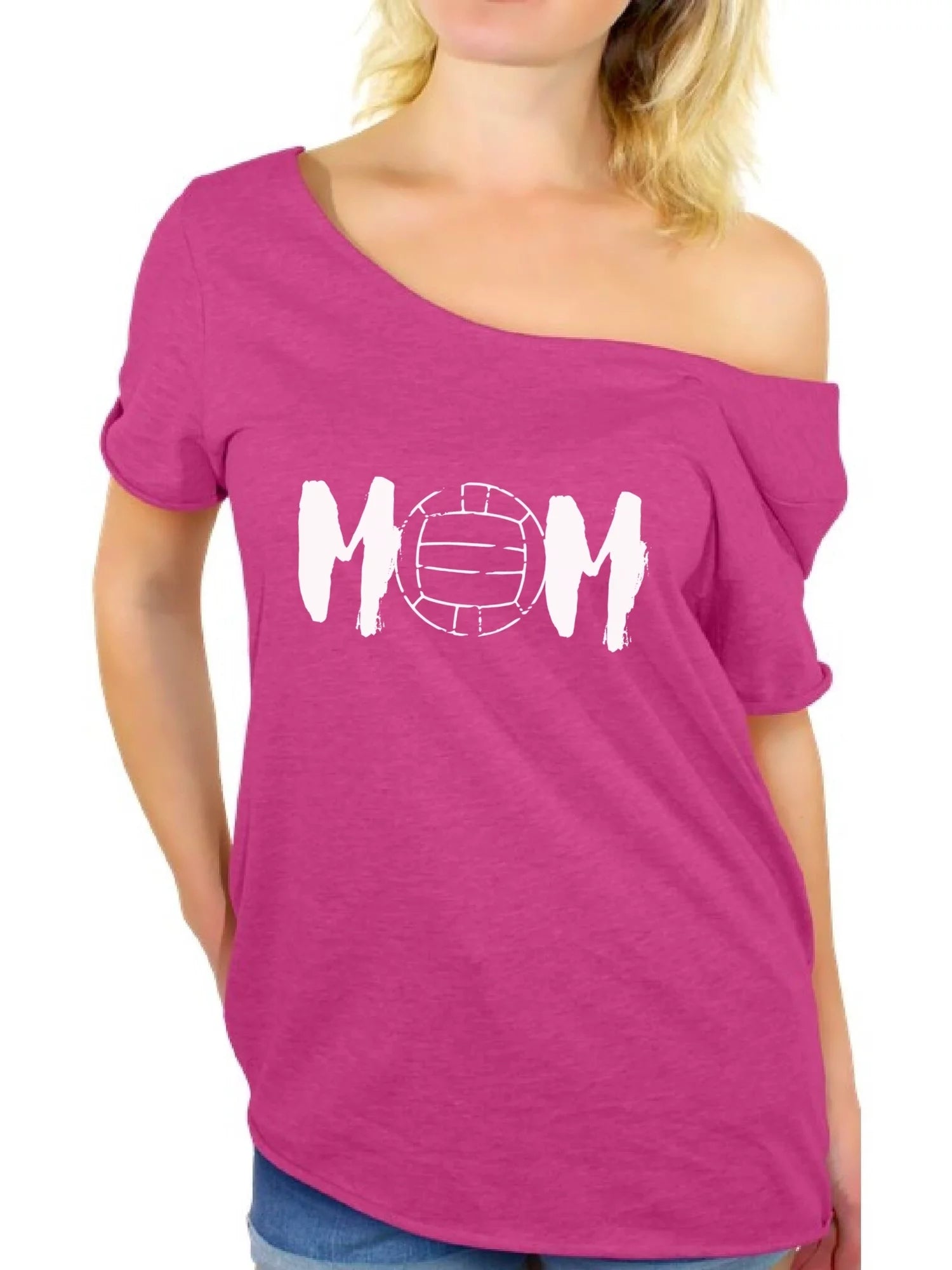 Awkward Styles Women's Volleyball MOM Sport Mom Graphic Off Shoulder Tops T-shirt White Mother's Day Gift