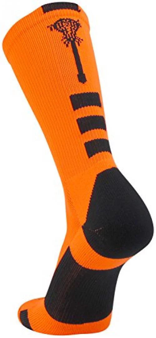 Midline Lacrosse Logo Crew Socks (Neon Orange/Black, Large)