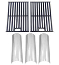 Replacement BBQ Parts for MASTER FORGE SH3118B Gas Grill Models Includes 3 Stainless Steel Heat Plates and Glossy Cast Iron Cooking Grates, Set of 2