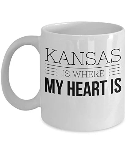 Mug Kansas - Is Where My Heart Is - United State Gift - 11oz White Ceramic Coffee Cup