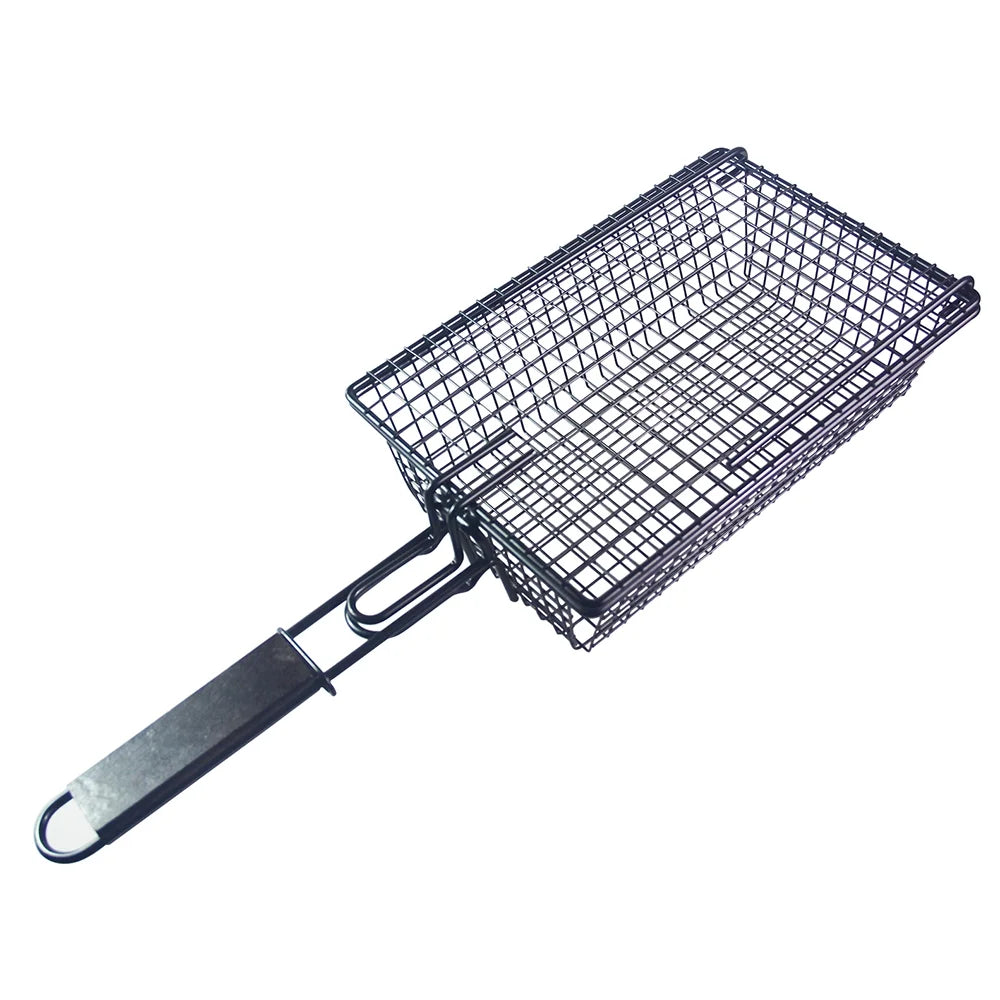 Metal Barbecue Basket with Removable Wooden Handle Ideal BBQ Tool for Grilling Meat, Shrimp, and Vegetables with Ease
