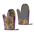 XMXT 2 Pcs Silicone Oven Mitts, Fashion Flag Dinosaur Pattern Thickened Non-Slip BBQ Gloves, Multicolor