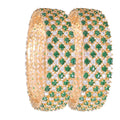 Ratnavali Jewels Indian Bangle Set CZ Cubic Zirconia Bangle Brass Metal Bangle Kada Bracelet Jewelry for Women Green White Gold Tone