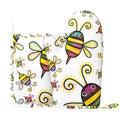 XMXY Oven Mitts and Pot Holders 2 Pcs Sets, Bee Doodle Heat Resistant Silicone Cooking Gloves for Grill Baking BBQ Kitchen Decor
