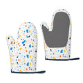 XMXT 2 Pcs Silicone Oven Mitts, Orange Blue Terrazzo Prints Thickened Non-Slip BBQ Gloves, White