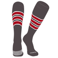 PEAR SOX Striped OTC Baseball, Softball, Football Socks (C) Graphite, White, Red (L)