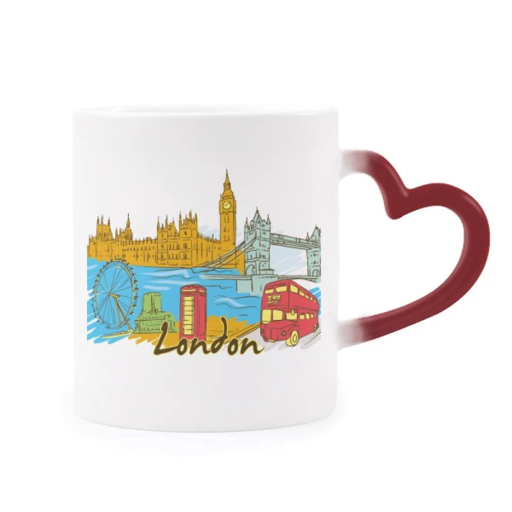 UK the United Kingdom London Heat Sensitive Mug Red Color Changing Stoneware Cup