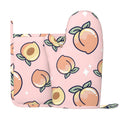 XMXY Oven Mitts and Pot Holders 2 Pcs Sets, Peach Fruit Decorative Heat Resistant Silicone Cooking Gloves for Grill Baking BBQ Kitchen Decor