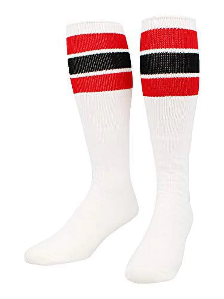 TCK Retro 3 Stripe Tube Socks (Red/Black, Medium)