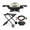 Weber Q1200 Liquid Propane Grill (Titanium) with Portable Cart, Adapter Hose and Grill Cover
