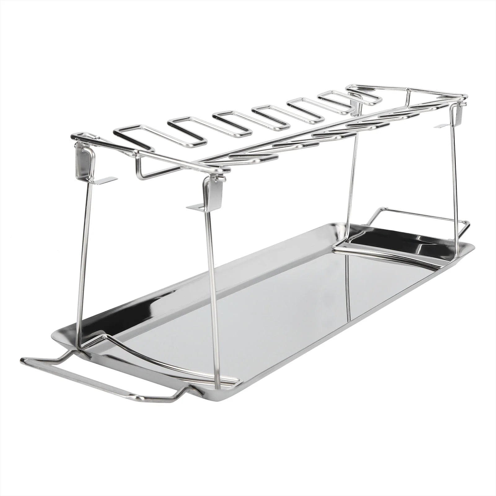 Chicken Grill Rack - Stainless Steel Folding BBQ Chicken Leg Grilled Rack Roaster with Drip Pan Barbecue Accessory