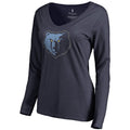 Women's Fanatics Branded Navy Memphis Grizzlies Primary Logo V-Neck Long Sleeve T-Shirt
