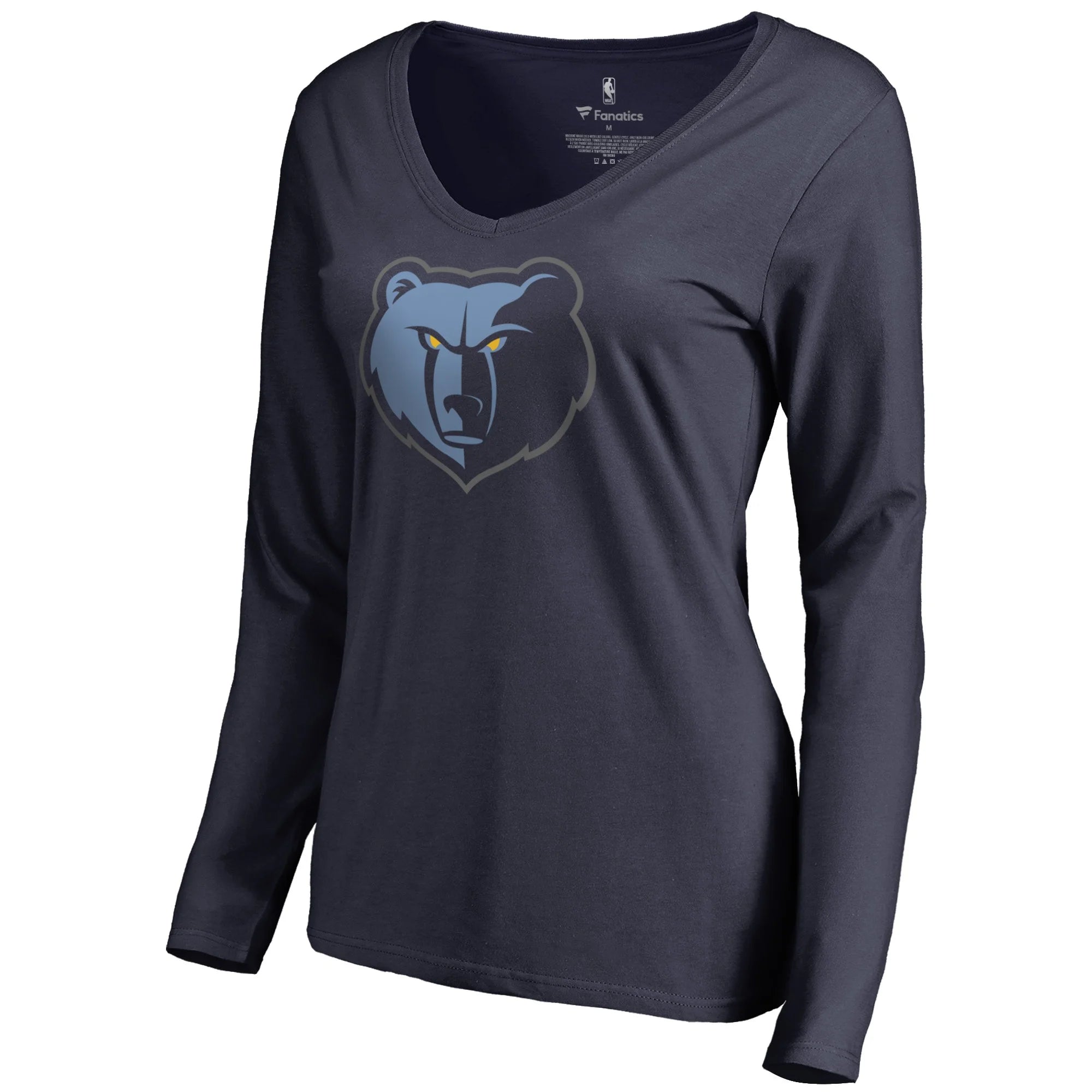Women's Fanatics Branded Navy Memphis Grizzlies Primary Logo V-Neck Long Sleeve T-Shirt