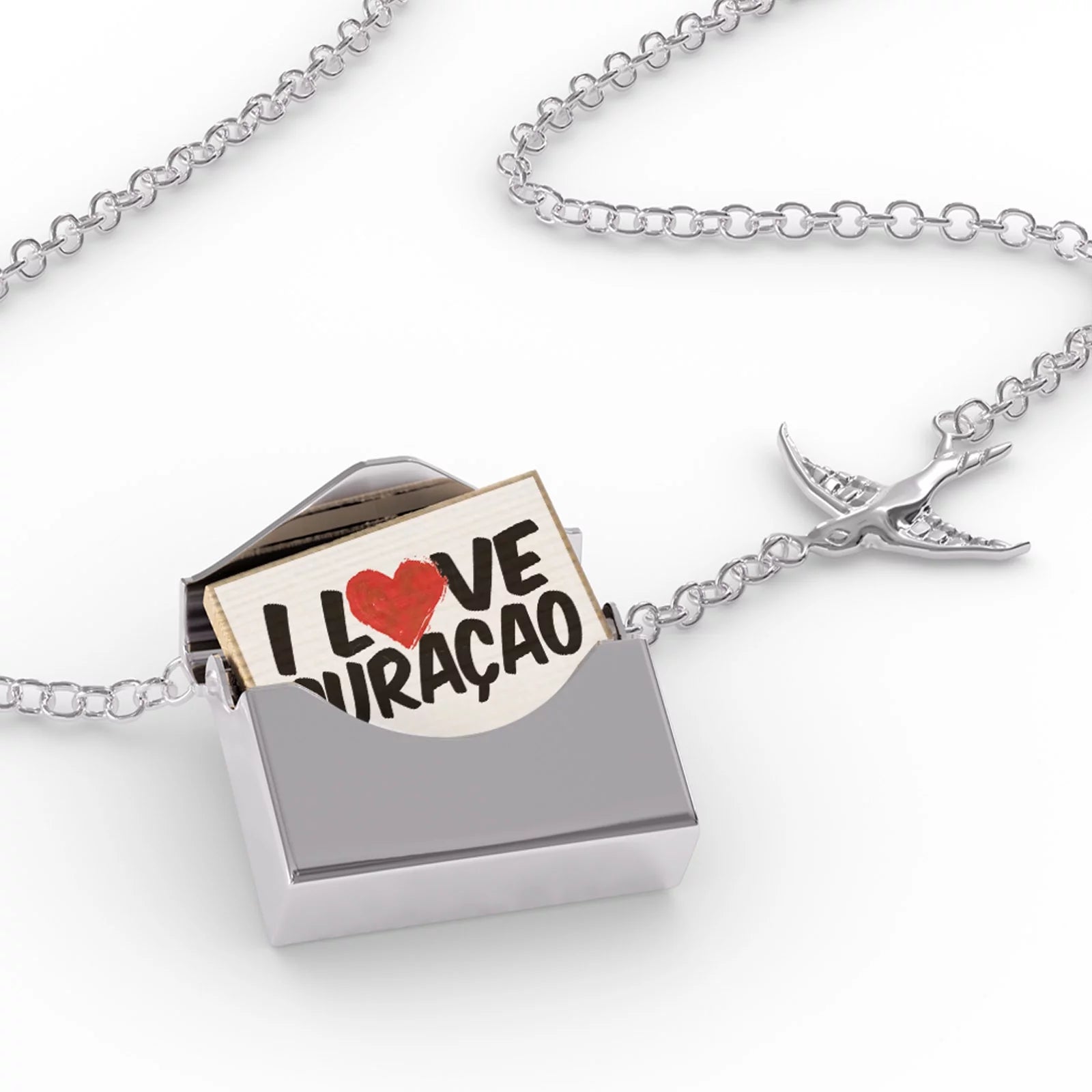 Locket Necklace I Love Cura?ao in a silver Envelope Neonblond