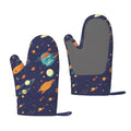 XMXT 2 Pcs Silicone Oven Mitts, Fantasy Starry Night Thickened Non-Slip BBQ Gloves, Blue