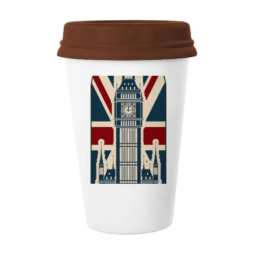 London Big Ben Union Jack United Kingdom UK Mug Coffee Drinking Glass Pottery Cerac Cup Lid