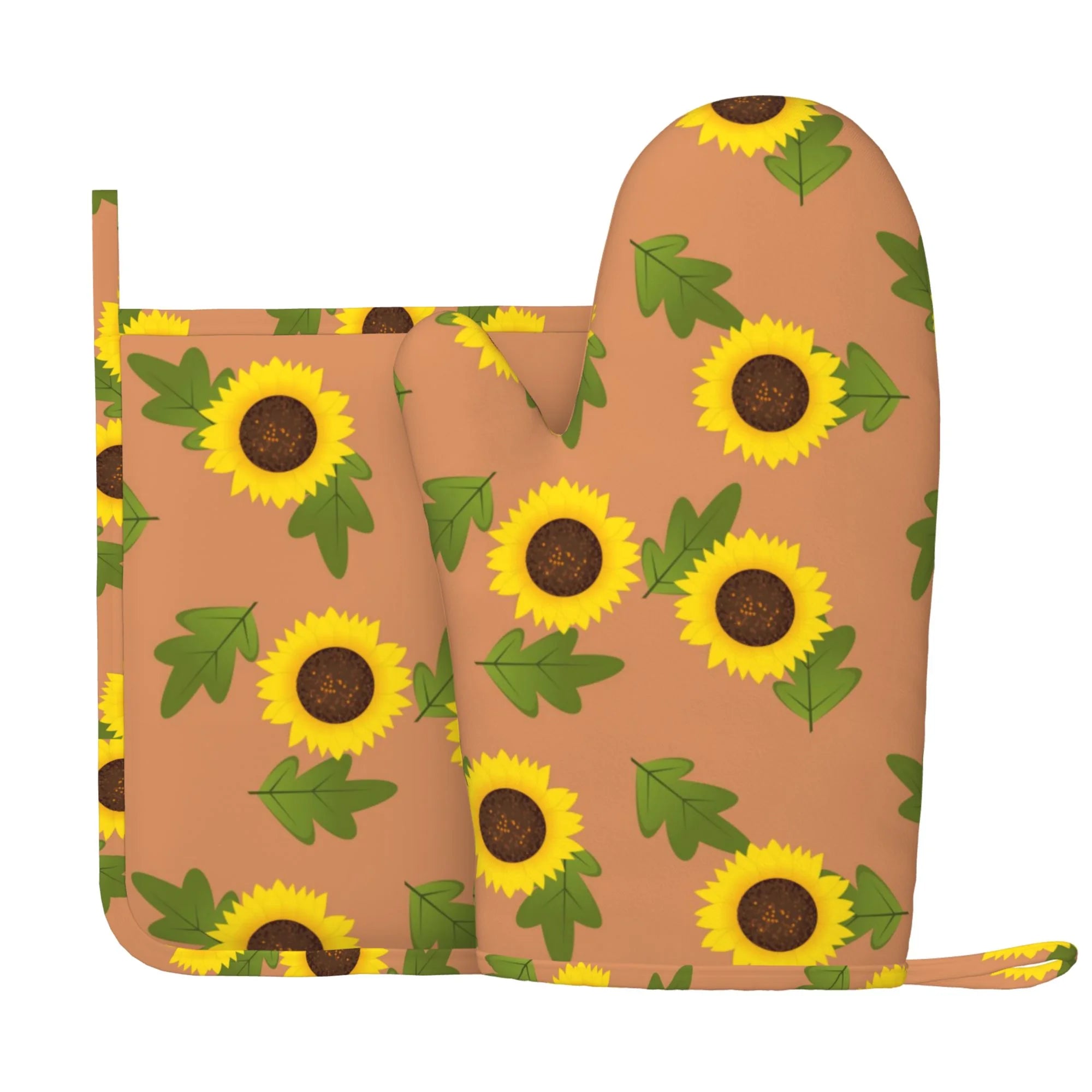 XMXY Oven Mitts and Pot Holders 2 Pcs Sets, Sunflowers Flowers Heat Resistant Silicone Cooking Gloves for Grill Baking BBQ Kitchen Decor