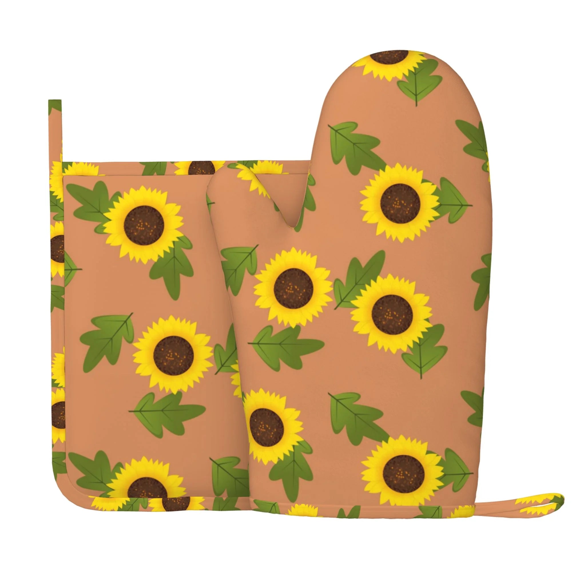 XMXY Oven Mitts and Pot Holders 2 Pcs Sets, Sunflowers Flowers Heat Resistant Silicone Cooking Gloves for Grill Baking BBQ Kitchen Decor