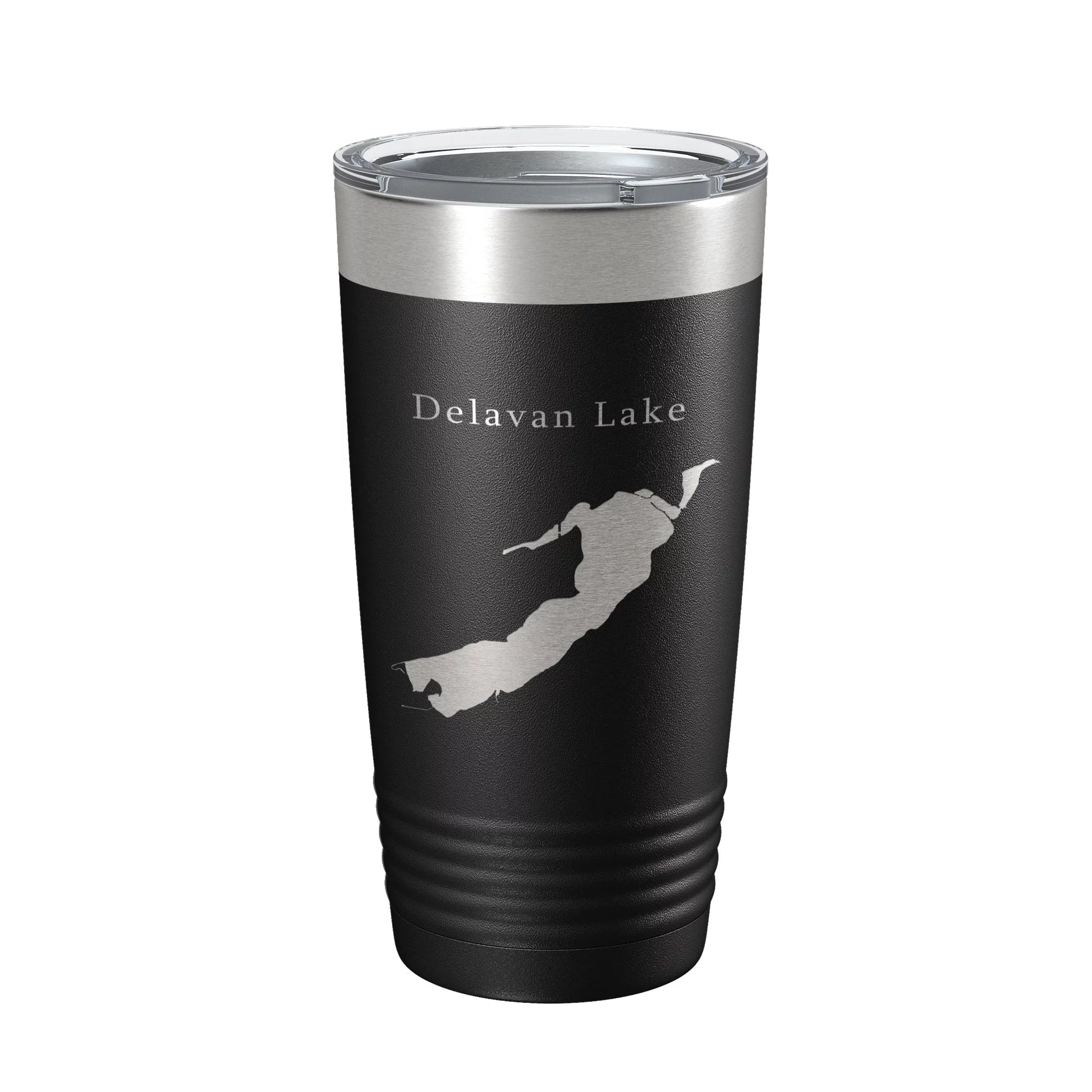 Delavan Lake Map Tumbler Travel Mug Insulated Laser Engraved Coffee Cup Wisconsin 20 oz Black