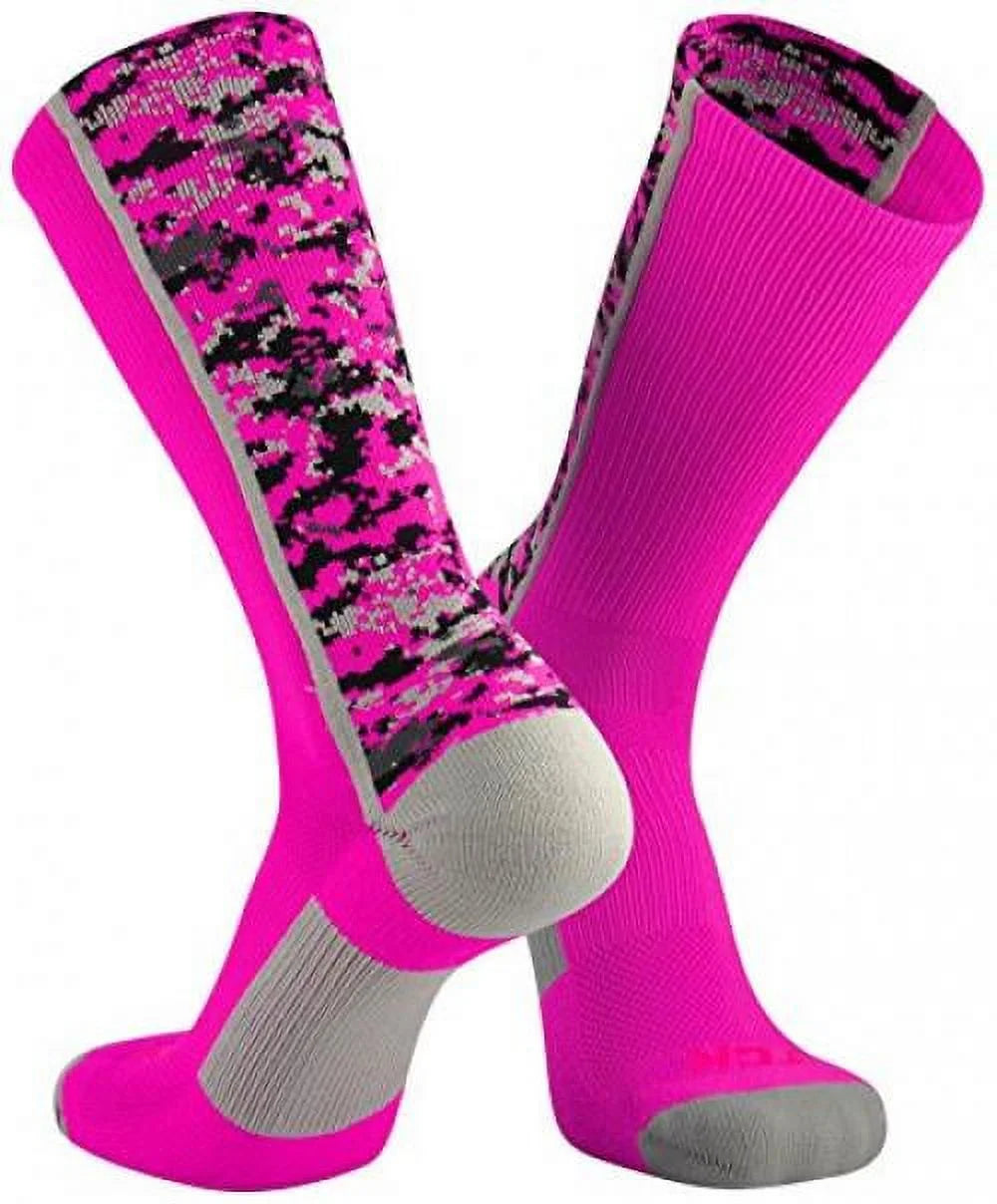 TCK Digital Camo Crew Socks (Neon Pink, Small)