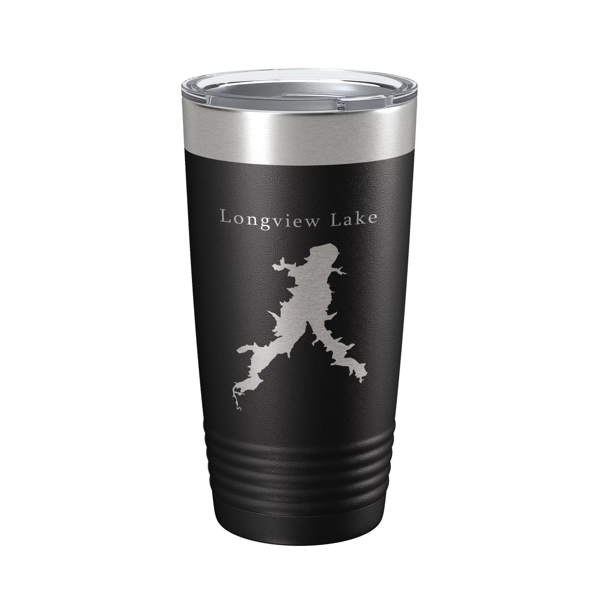 Longview Lake Map Tumbler Travel Mug Insulated Laser Engraved Coffee Cup Missouri 20 oz Black