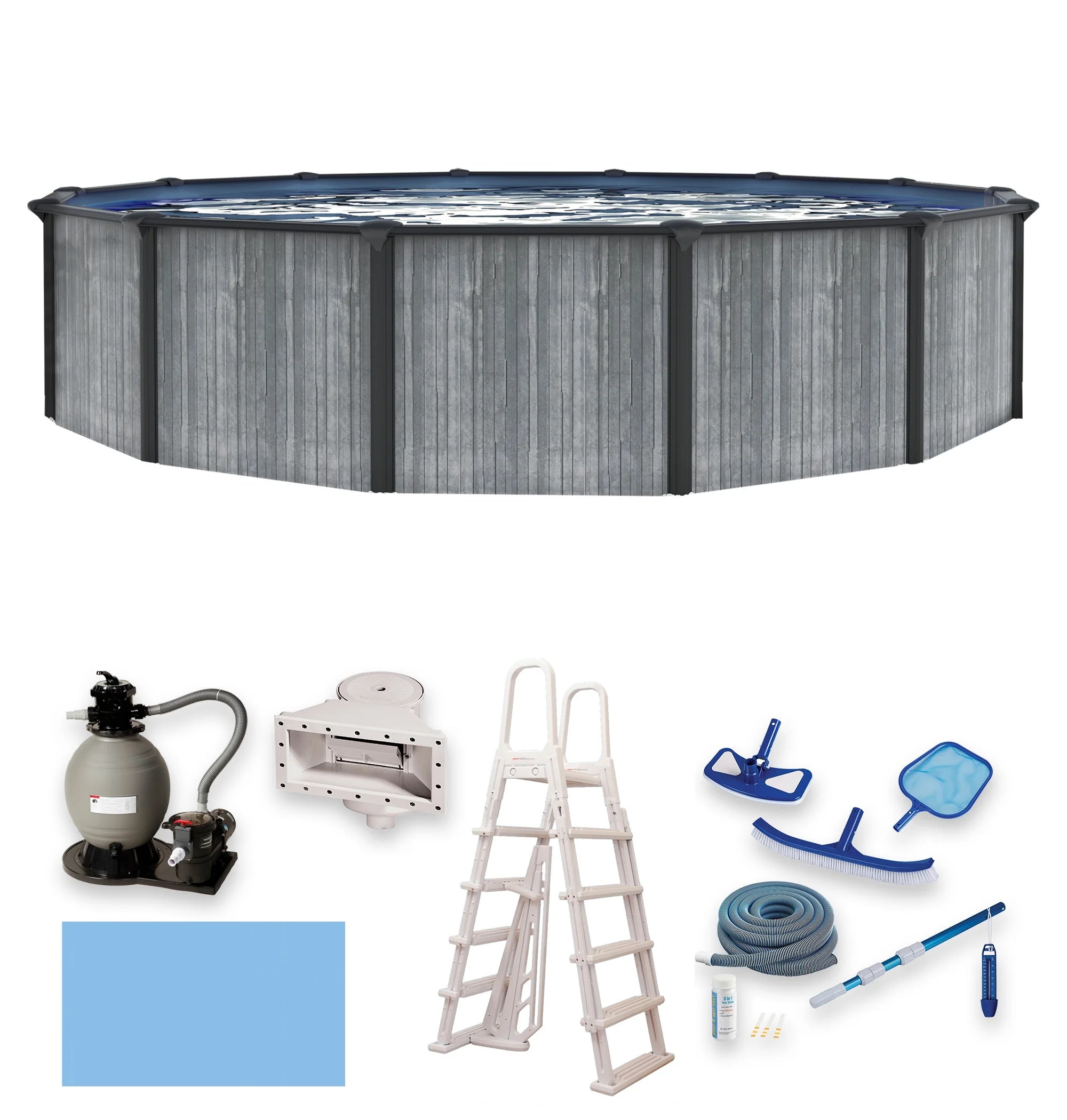 Blue Wave San Pedro 24-ft Round 52-in Deep 6-in Top Rail Above Ground Steel Wall Swimming Pool Package