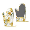 XMXT 2 Pcs Silicone Oven Mitts, Yellow Floral Pattern Thickened Non-Slip BBQ Gloves, Multicolor