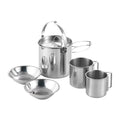 OWSOO 5pcs Camping Cookware Set  Portable Picnic Cookware Kit Stainless Steel Travel Tableware Cooking Accessory