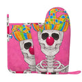 XMXY Oven Mitts and Pot Holders 2 Pcs Sets, Illumination Skull Heat Resistant Silicone Cooking Gloves for Grill Baking BBQ Kitchen Decor