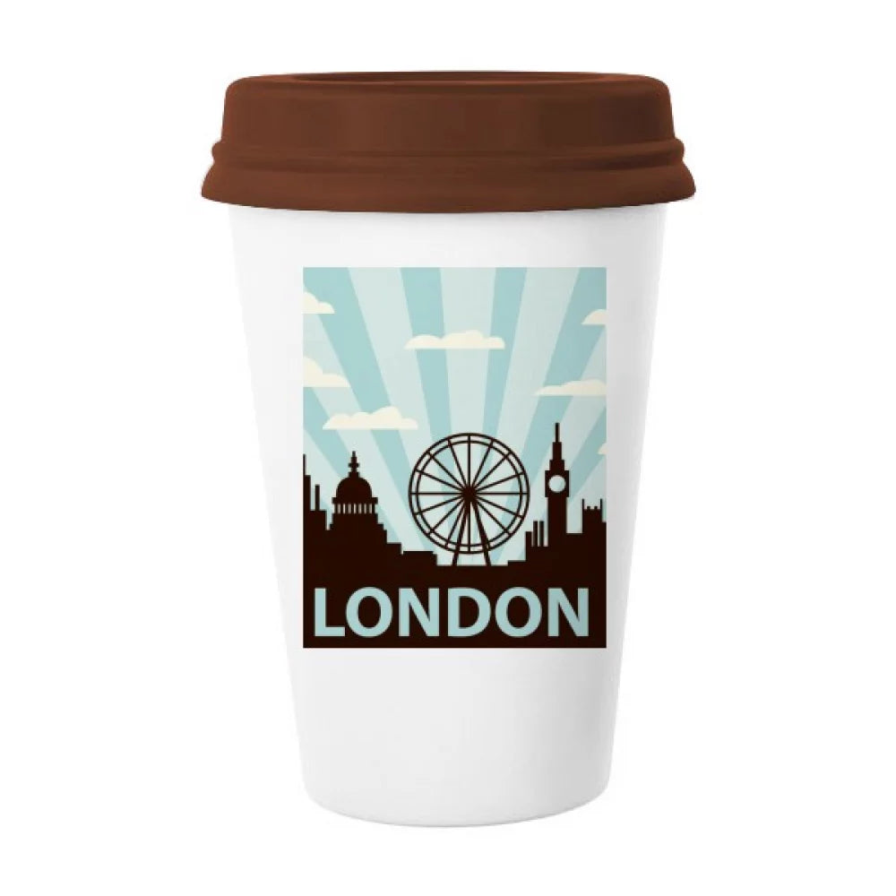 Britain UK London Eye Outline United Kingdom Mug Coffee Drinking Glass Pottery Cerac Cup Lid