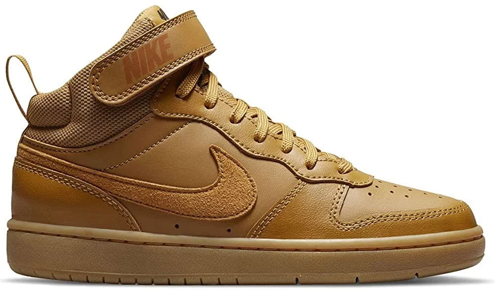 Nike Boys Court Borough Mid 2 Leather Sneakers Athletic Shoes 6 Big Kid Wheat/Wheat/Black