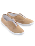 Collections Etc Slip-On Sneaker Shoes with Padded Insoles and Stripe Accent, Cotton, Tan, 10