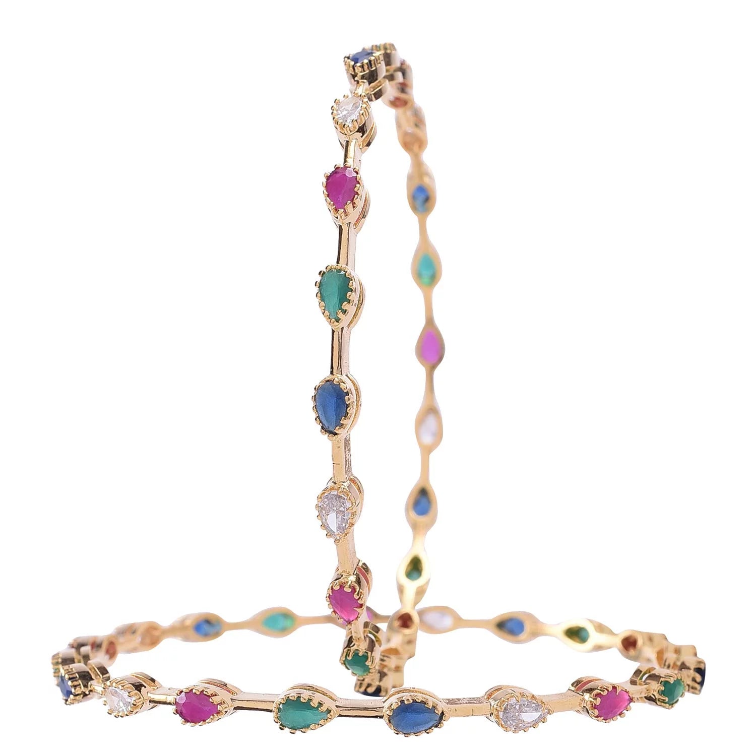 Ratnavali Jewels Indian Bangle Set CZ Cubic Zirconia Bangle Brass Metal Bangles Bracelet Jewelry for Women Multi Gold Tone
